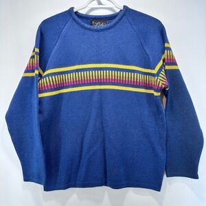 Vintage Lido of California Sweater Mens Medium Blue Striped Wool Acrylic Blend